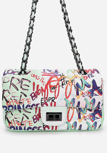 Adele Flap Small Bag Vegan Graffiti White