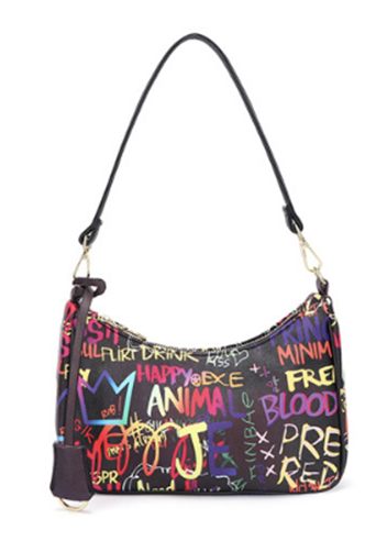 Hobo Vegan Leather Shoulder Bag Graffiti Black