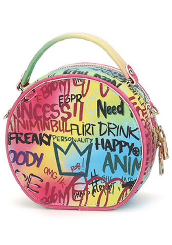 Round Vegan Leather Shoulder Bag Graffiti