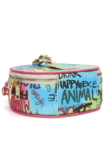Round Vegan Leather Shoulder Bag Graffiti