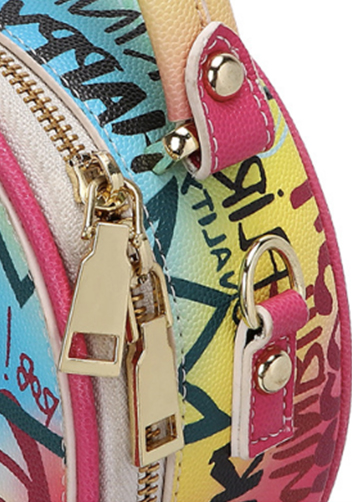 Round Vegan Leather Shoulder Bag Graffiti