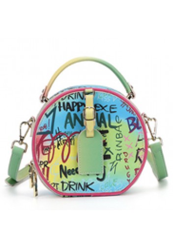 Round Vegan Leather Shoulder Bag Graffiti