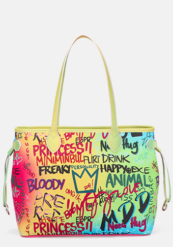 Shipping Tote Bag Vegan Leather Graffiti