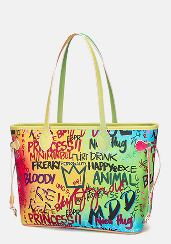 Shipping Tote Bag Vegan Leather Graffiti