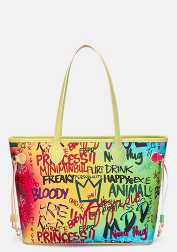 Shipping Tote Bag Vegan Leather Graffiti