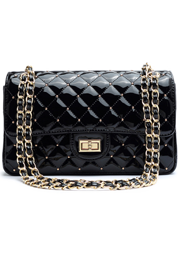 Adele Patent Studs Leather Flap Bag Black