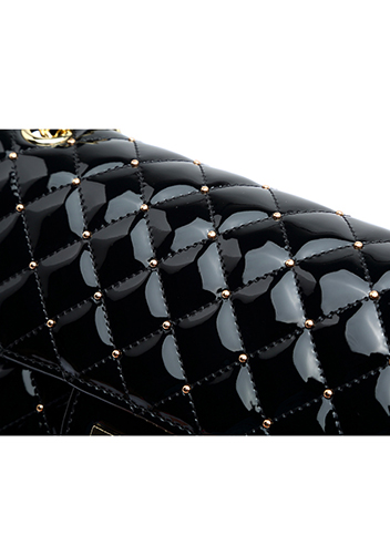 Adele Patent Studs Leather Flap Bag Black