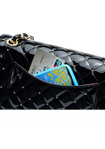 Adele Patent Studs Leather Flap Bag Black