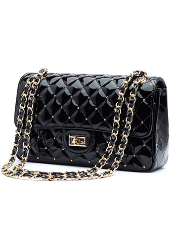 Adele Patent Studs Leather Flap Bag Black