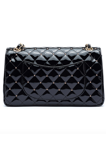 Adele Patent Studs Leather Flap Bag Black