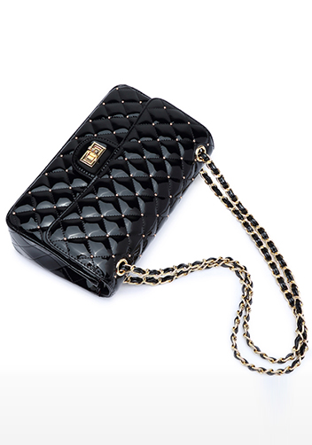 Adele Patent Studs Leather Flap Bag Black
