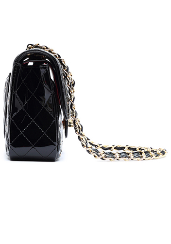 Adele Patent Studs Leather Flap Bag Black