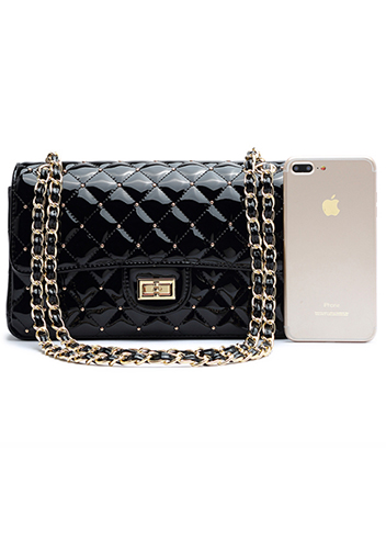 Adele Patent Studs Leather Flap Bag Black