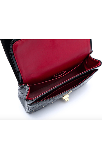 Adele Patent Studs Leather Flap Bag Black