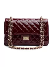 Adele Patent Studs Leather Flap Bag Burgundy