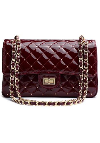 Adele Patent Studs Leather Flap Bag Burgundy