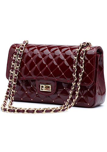 Adele Patent Studs Leather Flap Bag Burgundy
