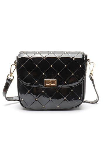 Laureen Patent Studs Leather Bag Black