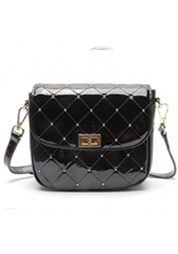 Laureen Patent Studs Leather Bag Black