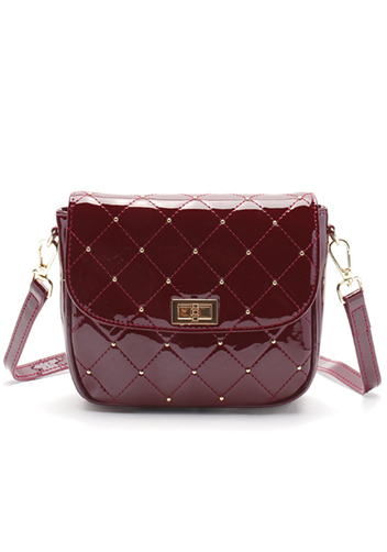 Laureen Patent Studs Leather Bag Burgundy