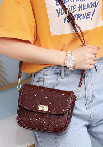 Laureen Patent Studs Leather Bag Burgundy