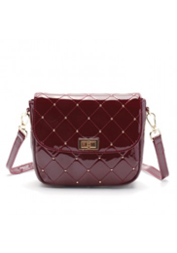Laureen Patent Studs Leather Bag Burgundy