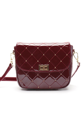 Laureen Patent Studs Leather Bag Burgundy