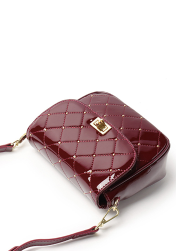 Laureen Patent Studs Leather Bag Burgundy