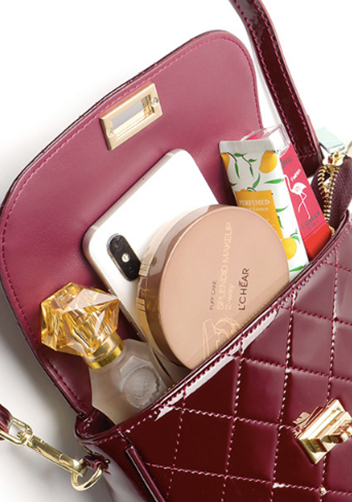 Laureen Patent Studs Leather Bag Burgundy