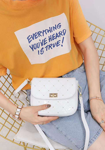 Laureen Patent Studs Leather Bag White