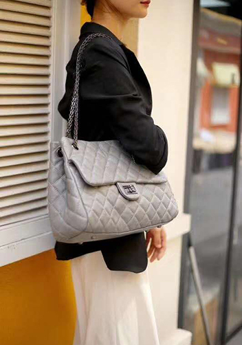 Adele Leather Shoulder Tote Bag Grey