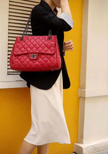 Adele Leather Shoulder Tote Bag Red