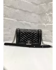 Ingrid Leather Flap Bag With Pearls Black