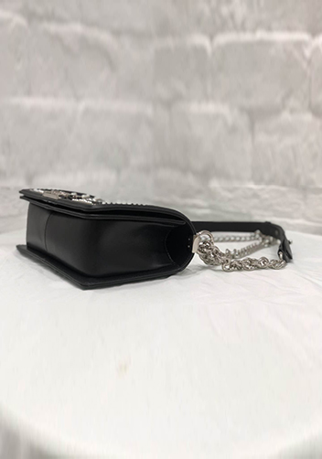 Ingrid Leather Flap Bag With Pearls Black