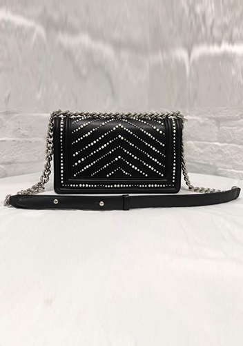 Ingrid Leather Flap Bag With Pearls Black