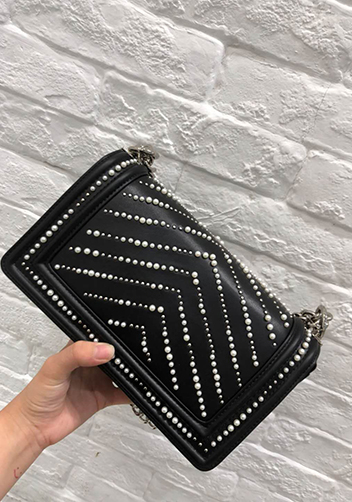 Ingrid Leather Flap Bag With Pearls Black