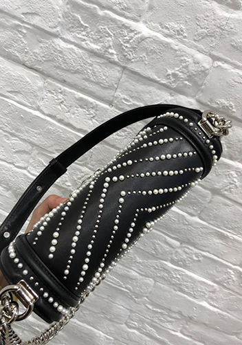 Ingrid Leather Flap Bag With Pearls Black