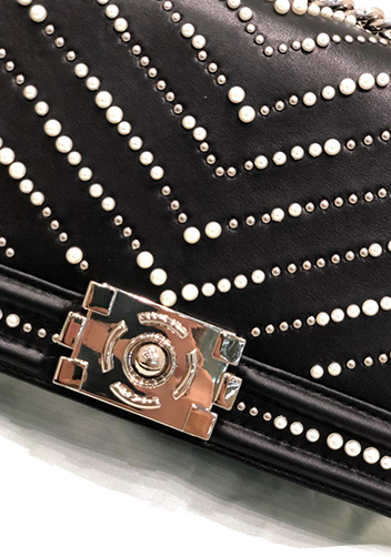 Ingrid Leather Flap Bag With Pearls Black