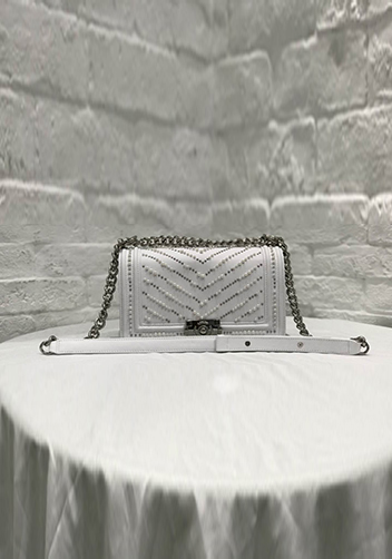 Ingrid Leather Flap Bag With Pearls White