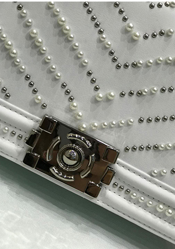 Ingrid Leather Flap Bag With Pearls White