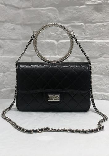 Adele Circle Leather Shoulder Bag Black