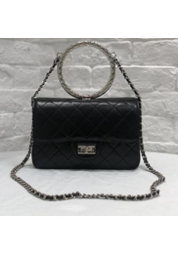 Adele Circle Leather Shoulder Bag Black