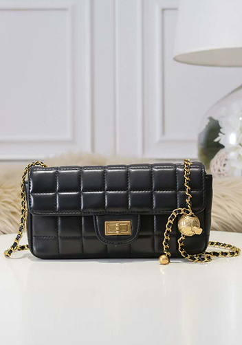 Adele Ice Cubes Leather Shoulder Bag Black