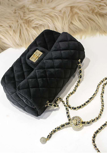 Adele Velvet Shoulder Bag Black