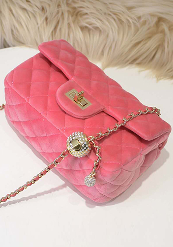 Adele Velvet Shoulder Bag Pink