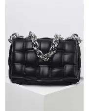 Mia Leather Chain Medium Shoulder Bag Black