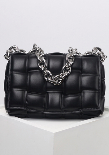 Mia Leather Chain Medium Shoulder Bag Black