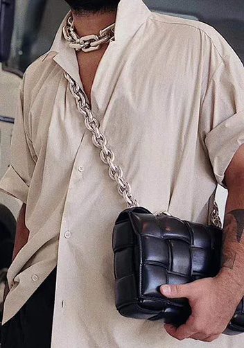 Mia Leather Chain Medium Shoulder Bag Black