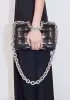 Mia Leather Chain Medium Shoulder Bag Black