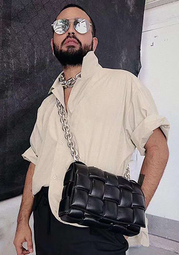 Mia Leather Chain Medium Shoulder Bag Black